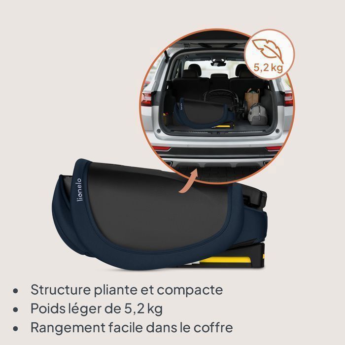 LIONELO Orin i-Size klappeautostol - ISOFIX - 100-150 cm - Liggelænder - Bredt og komfortabelt sæde - Kopholder - Marineblå