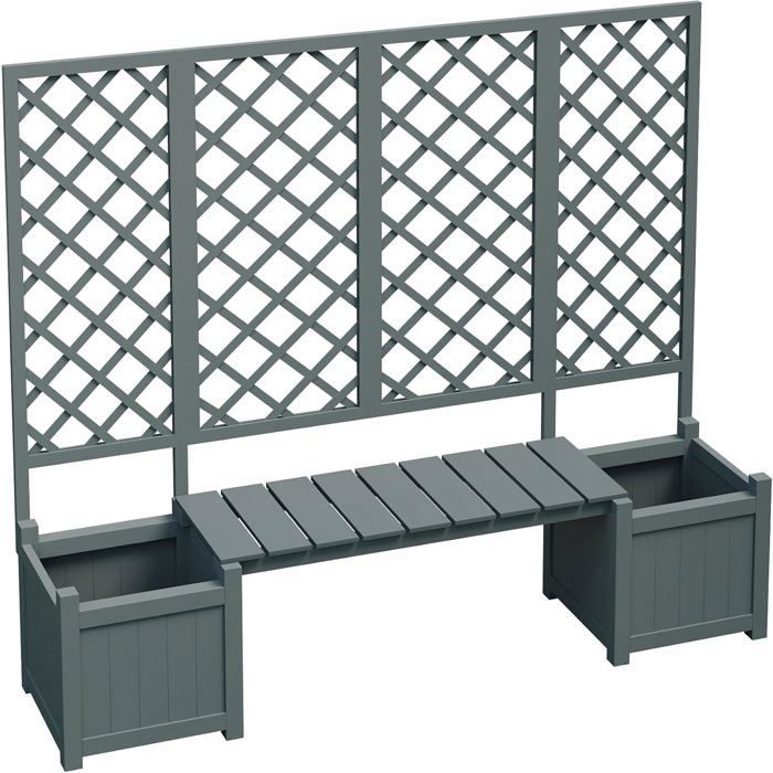 Planter with trellis - Flower box with plenty of space - Brown solid wood planter - With trellis and seat - For garden