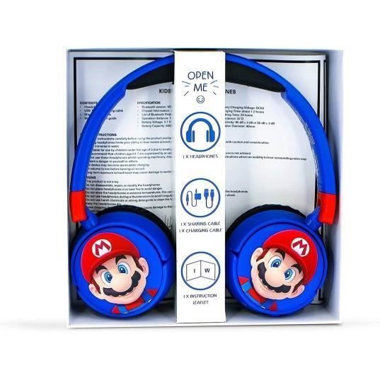 Kinderkopfhörer – Super Mario – Kabellos – Bluetooth – 24 Stunden Akkulaufzeit – Einstellbare Lautstärke