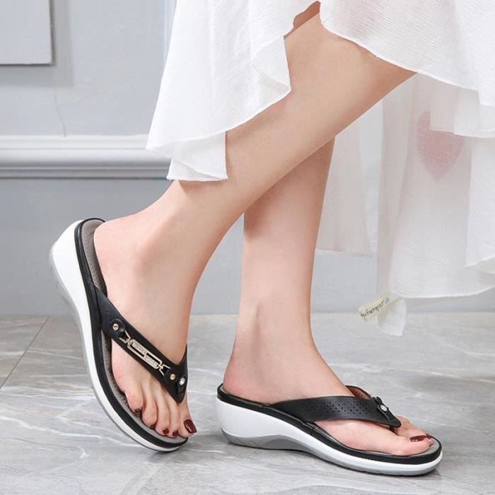 Infradito da spiaggia con zeppa da donna, estive, antiscivolo, nere con strass - Marca - Modello