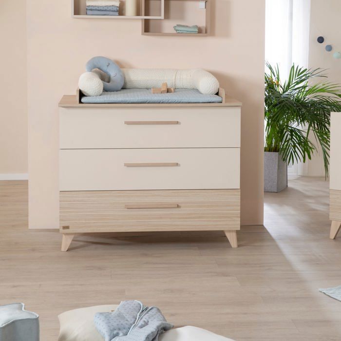 Conjunto para habitación infantil: Cuna convertible de 70 x 140 cm + cambiador - SIDNEY - ROBA - Roble / Beige