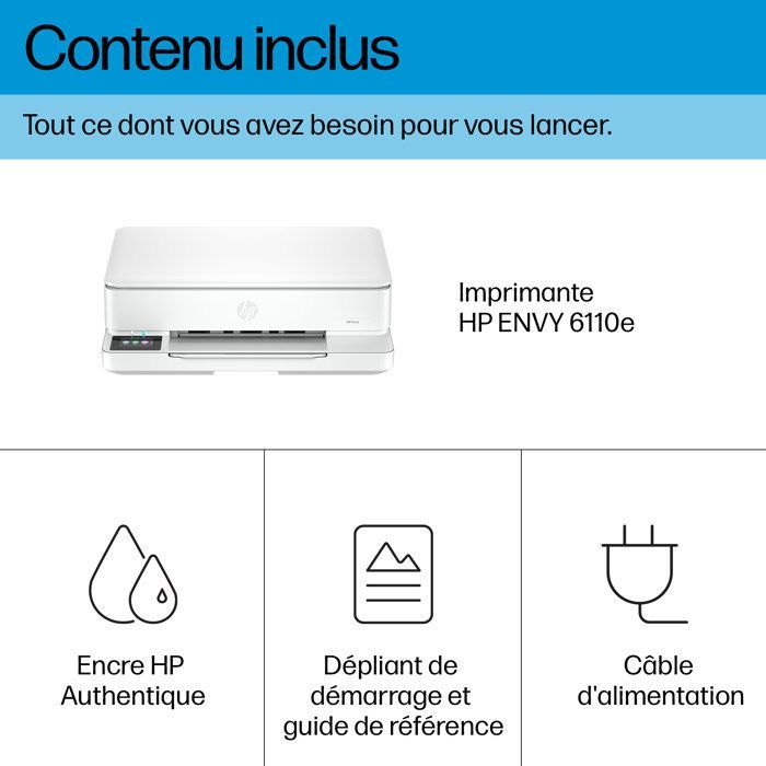 Imprimante tout-en-un HP Envy 6110e Jet d'encre couleur - Copie Scan - 3 mois d'Instant ink inclus avec HP+