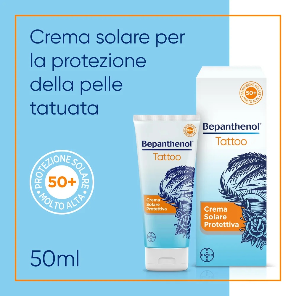 BEPANTHENOL Crème pour tatouages Bepanthenol avec très haute protection solaire SPF50+ 50ml pour tatouages