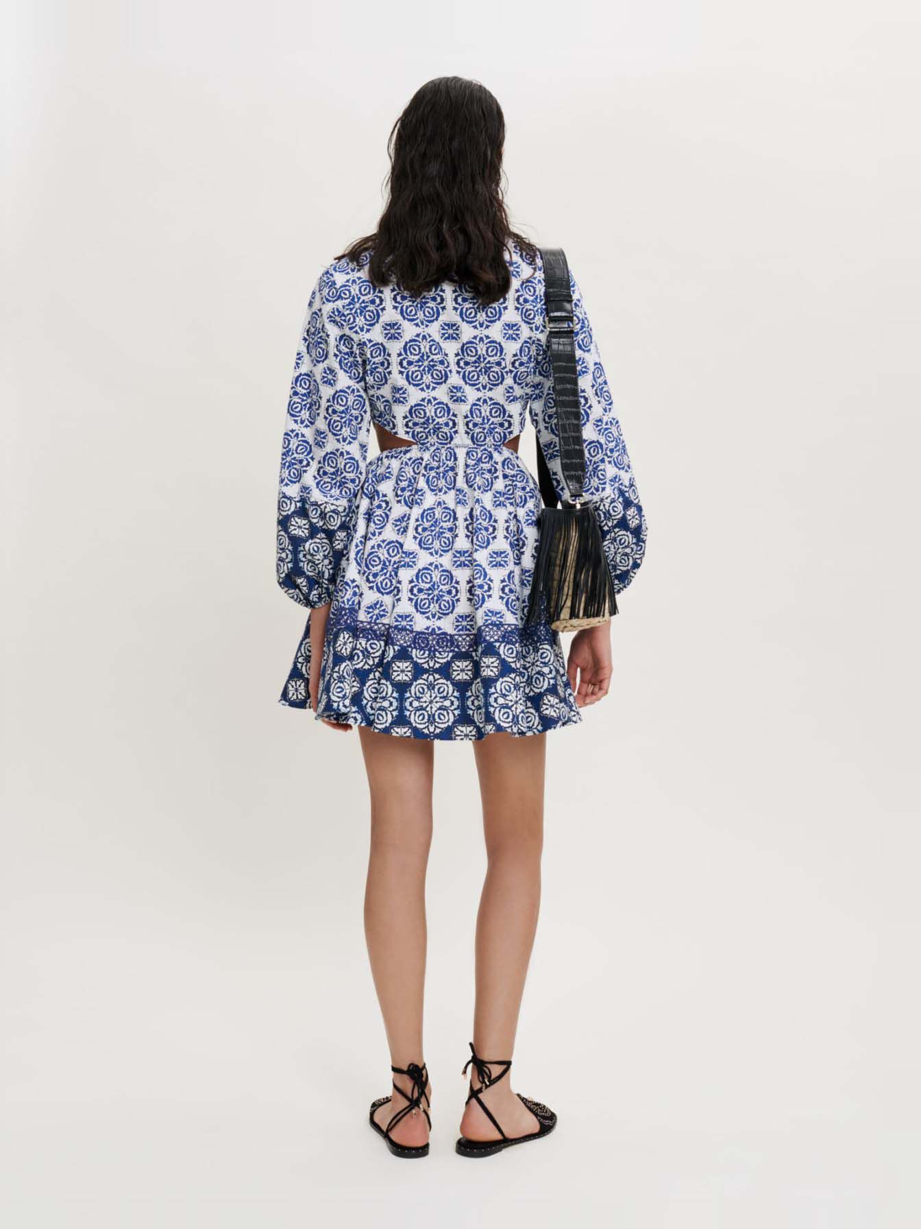 Jurk van bedrukte katoenen poplin - Indigo