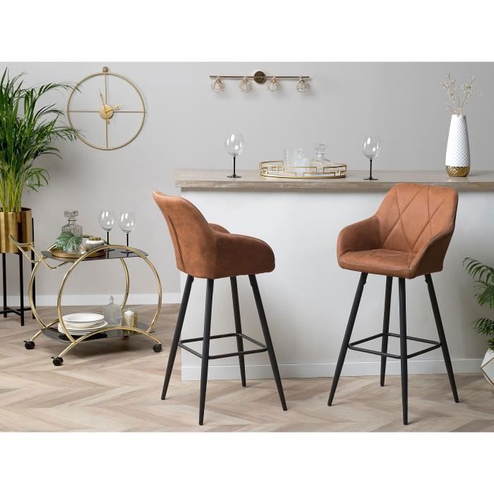 Chaises de bar marron DARIEN - BELIANI - Lot de 2 - Bois - Simili - Avec accoudoirs