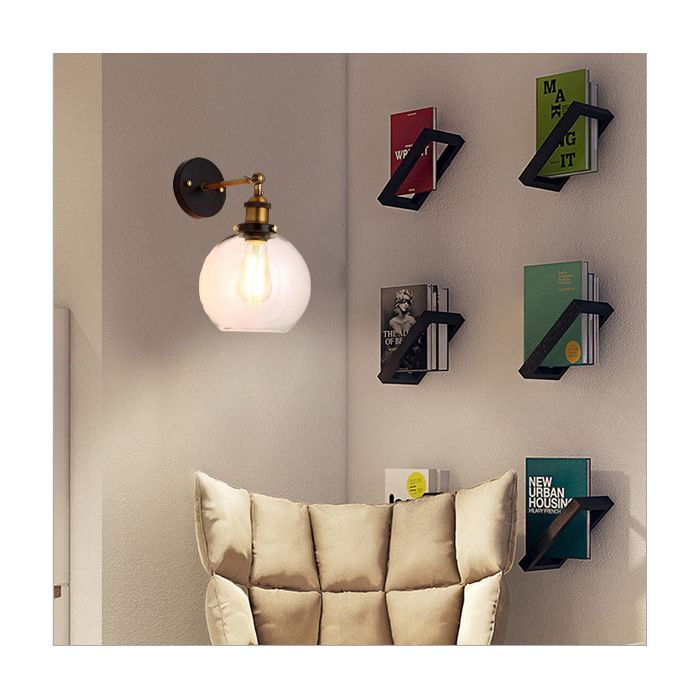 Diday, set da 2 applique industriali in vetro, lampada da parete vintage E27 con paralume rotondo in stile Edison, luce da parete regolabile a 180°