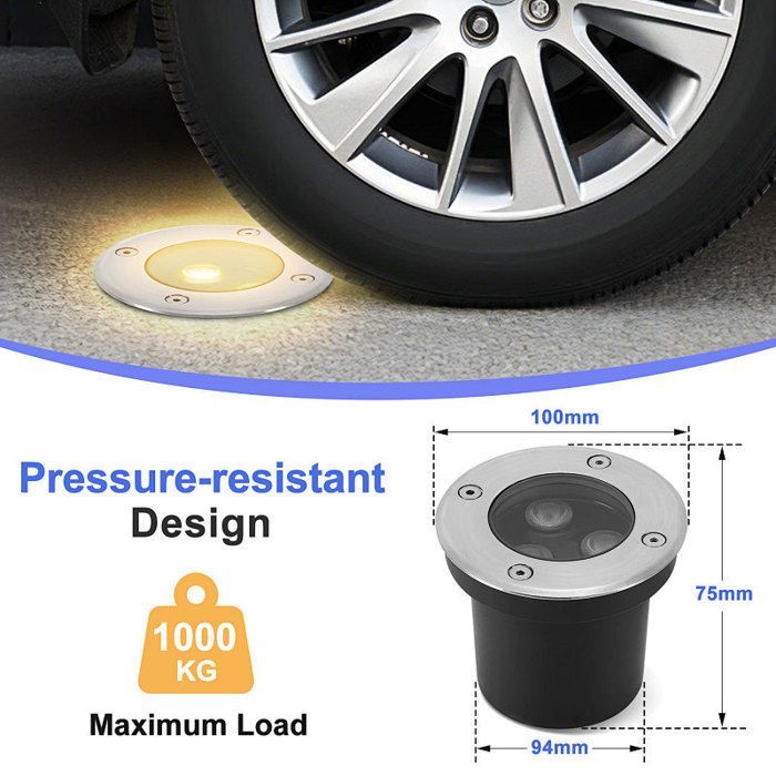 x 3W In-Ground Lights, LED Bulb Included, Outdoor Lights, Integrated Floodlights, IP65, LED Ground Lights