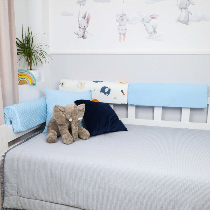 Paracolpi traspirante completo per culla con bordo in schiuma, colore blu Minky - TOTSY BABY - 90 cm