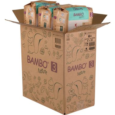 Bambo Nature gutter og jenter 0 % parfyme miljøvennlige bleierpakke, størrelse 3, 4–8 kg, 168 enheter.