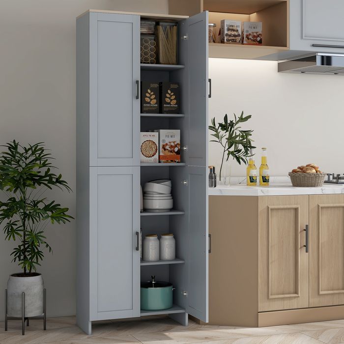 Mueble de cocina - HOMCOM - altura 170 cm - aparador alto con 4 puertas y estantes ajustables - diseño moderno - gris