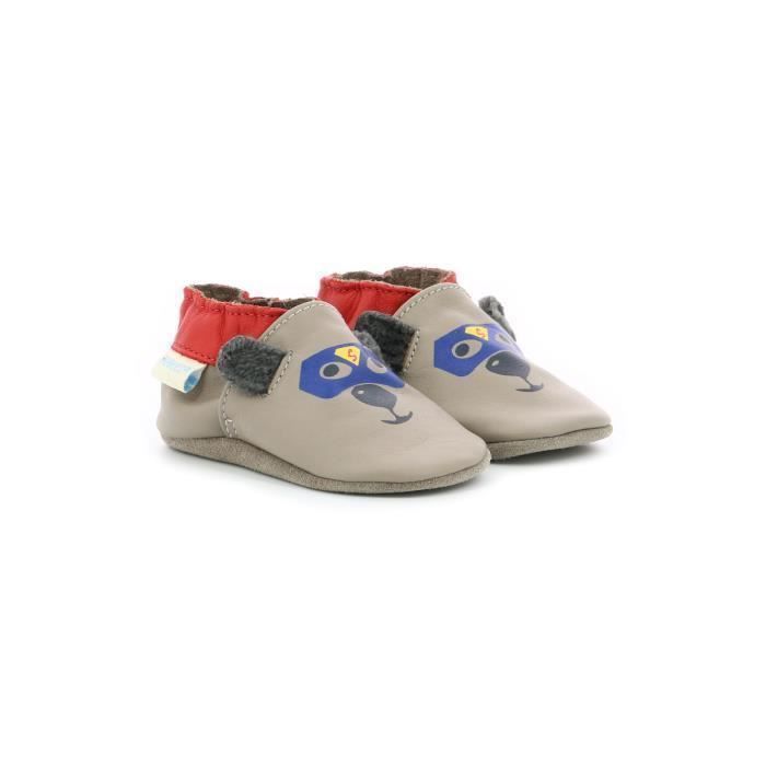 Robeez Baby-Hausschuhe aus grauem Leder für Jungen – Modell „Awesome Bear“ – bequem und stylisch