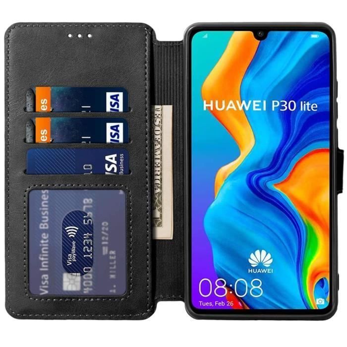 Capa para Huawei P30 Lite - Pacote com 2 Protetores de Tela de Vidro Temperado - Preto - Resistente a Arranhões - Elegante - Semirrígido