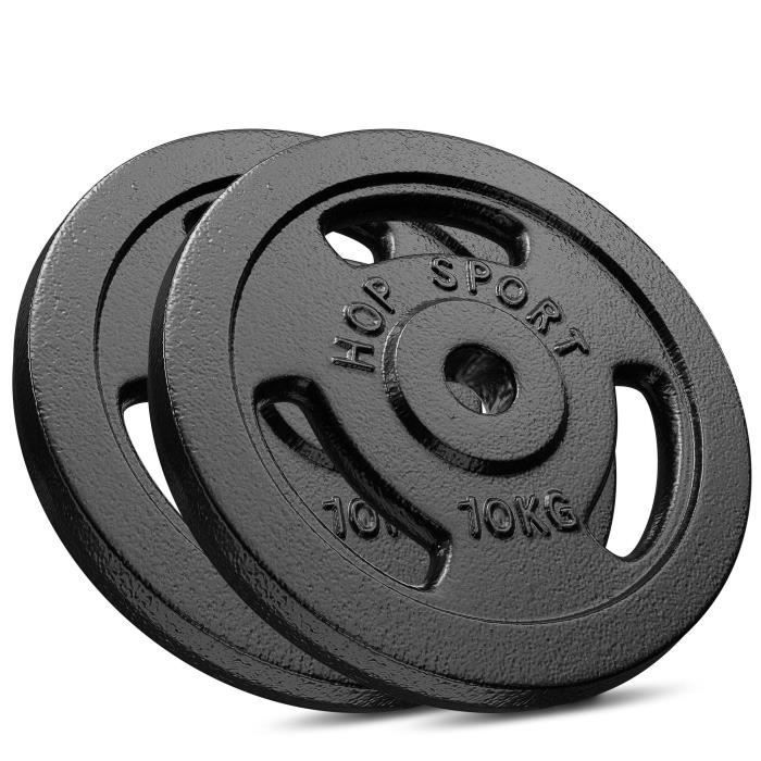 Discos de pesas de hierro fundido Hop-Sport de 20 kg, juego de discos para mancuernas, juego de discos de hierro fundido, orificio de 30/31 mm (2 x 10 kg)
