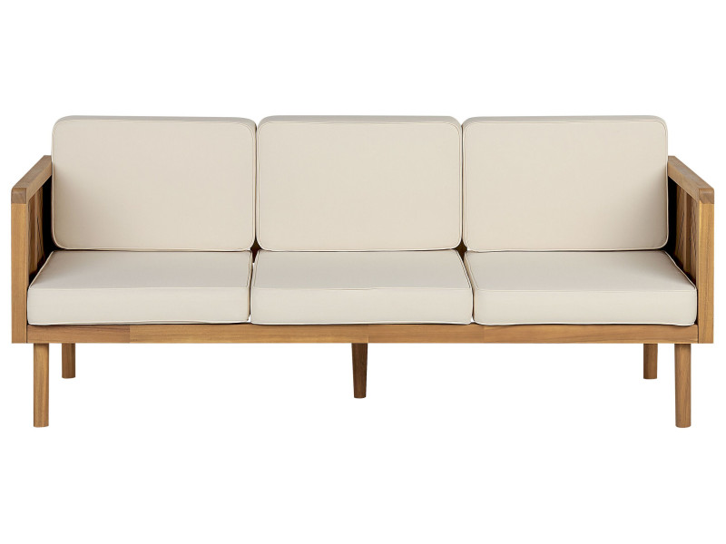 Sofa trzyosobowa drewniana jasna z poduszkami