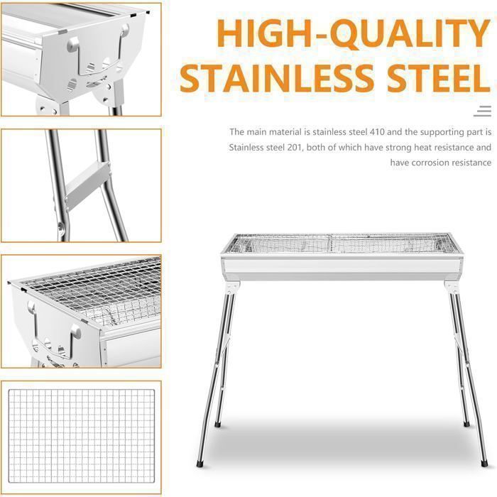 Stainless Steel Charcoal Barbecue, Charcoal Grill, Portable Charcoal Oven, Sturdy - 73 * 33 * 71 cm