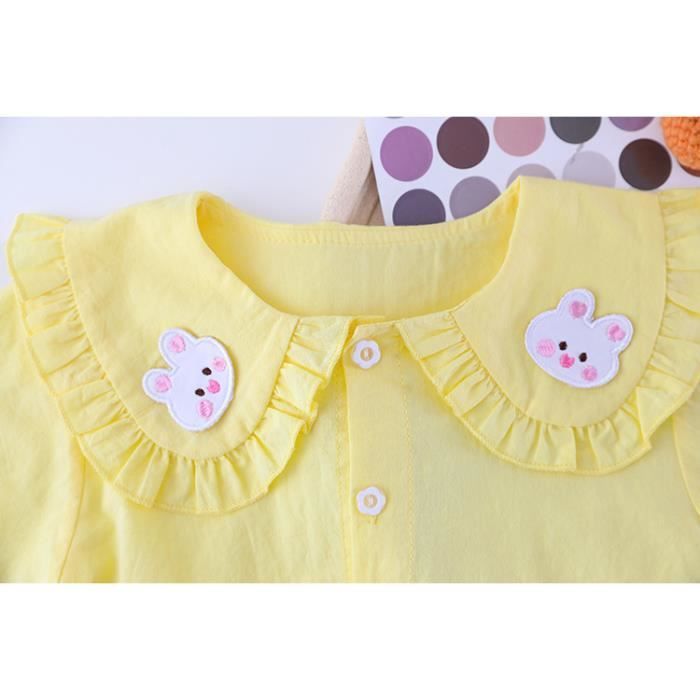 Conjunto de ropa de algodón de 2 piezas para niña, top y pantalón vaquero, bonito y moderno conjunto de primavera/otoño, amarillo