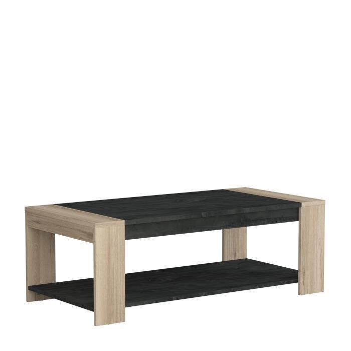 Conjunto de salón SHEFFIELD compuesto por: mesa de centro con doble estante superior e inferior + mueble para TV con 2 cajones - DEMEYERE