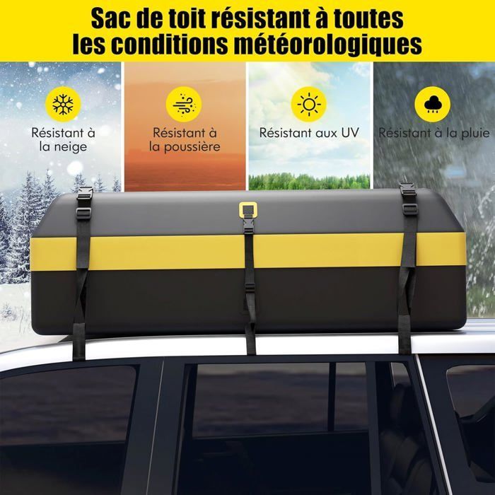 Bolsa impermeable para techo de coche COSTWAY de 600 L con 10 correas, 6 ganchos para puerta, cerradura, alfombrilla antideslizante y bolsa de almacenamiento.