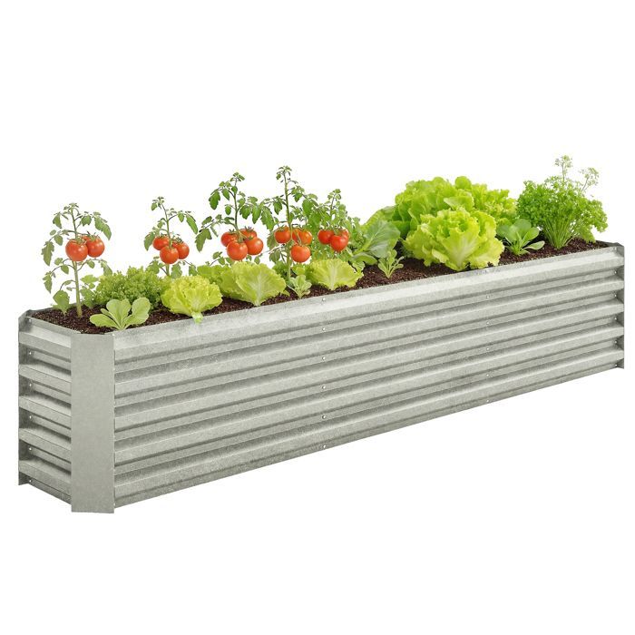 Canteiro elevado para jardim - Outsunny - barras de suporte e placas de canto - fundo aberto - aço galvanizado - 240 x 40 x 45 cm - cinza prateado