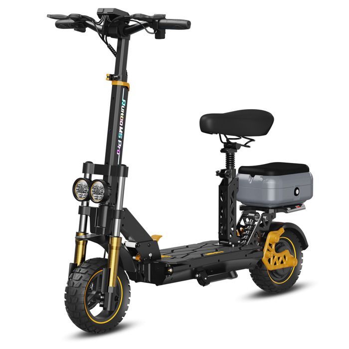 Ruitoo M5 Pro Electric Scooter, 70-80KM Range, With Seat, 1200W Motor, 48V 20.8Ah Battery, LED Headlights, Black