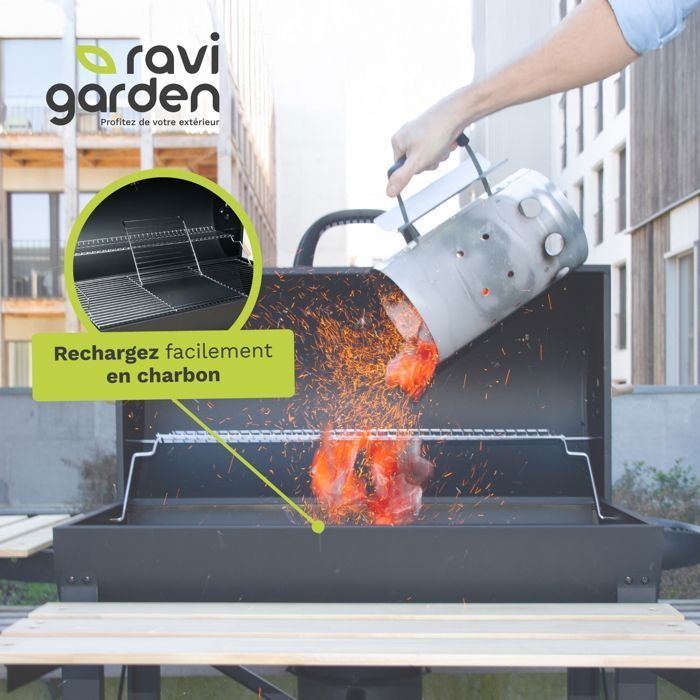 XXL Charcoal Barbecue with Lid | American Charcoal Barbecue | Outdoor Barbecue with 71x38 cm Grill