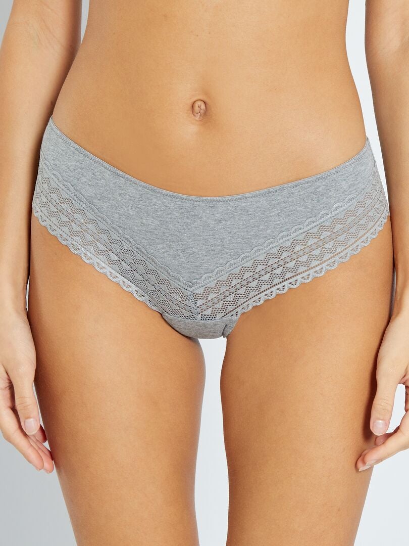 Set van 3 katoenen kanten stringtjes - ROZE