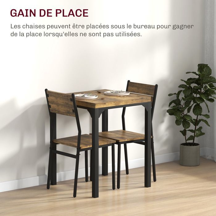 Ensemble table à manger avec 2 chaises encastrables - HOMCOM - pour cuisine salon maison - rustique