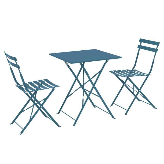 Tavolo da giardino e 2 sedie in acciaio, 60 cm, blu Pacifico - Oviala