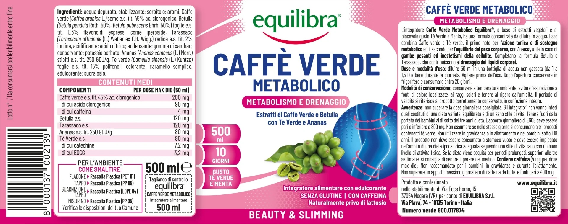 EQUILIBRA Equilibra Metabolic Groene Koffie 500 ml Ondersteunt de stofwisseling