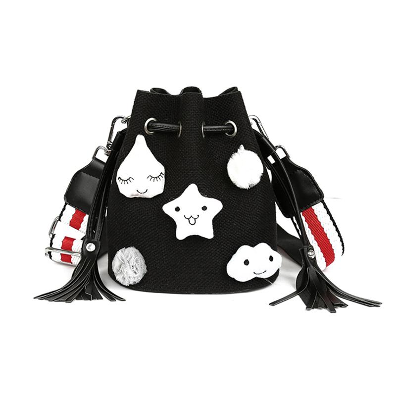 Sac bandoulière tendance pour femme, style seau, en cuir PU avec joli pentagramme et cordon de serrage, doté d'une pochette intérieure.