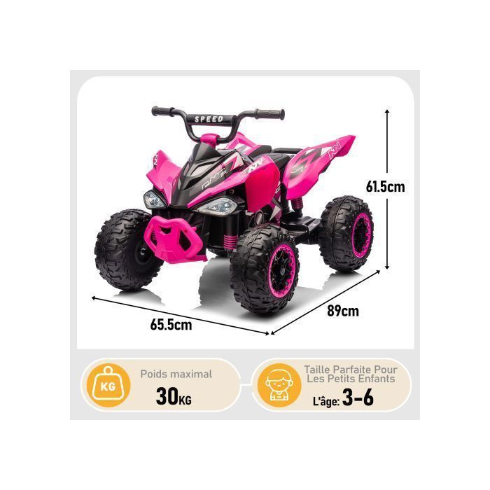 LALAHO Quad eléctrico de 12 V y 7 Ah para niños - para niños de 3 a 6 años - 4,5 km/h máx., rosa