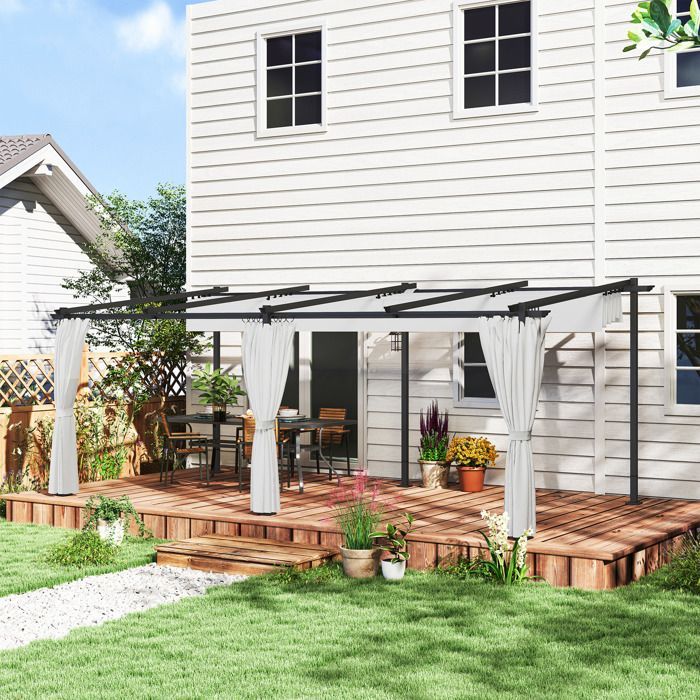 Pérgola de jardín exterior de 3 x 6 m - Outsunny - Techo corredizo retráctil - Paneles laterales - Protección solar UPF30+ - Gris