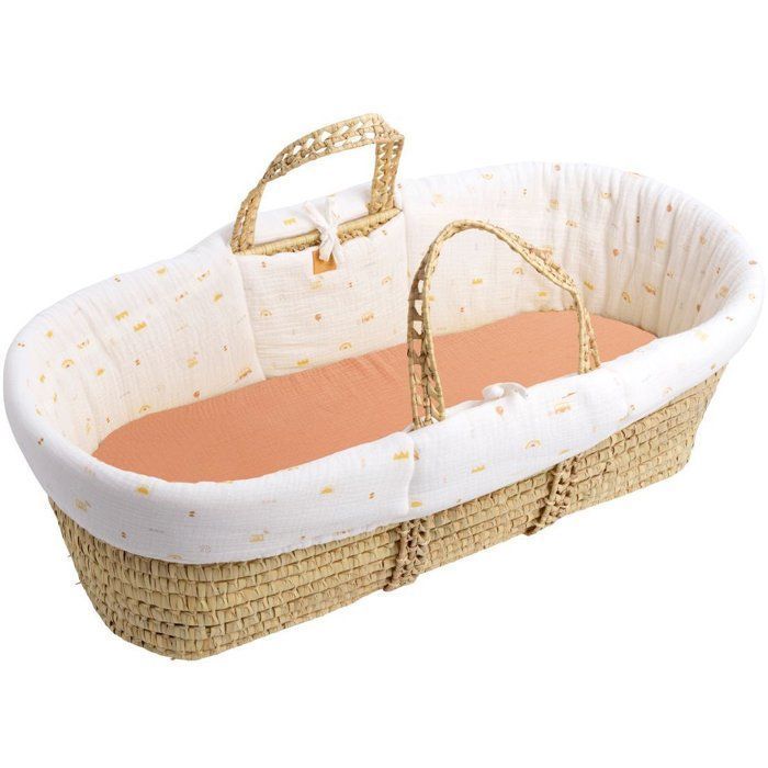 Moisés para bebé - SAUTHON - SUNLIGHT - Con colchón y funda de algodón - 0-4 meses - Blanco / Terracota