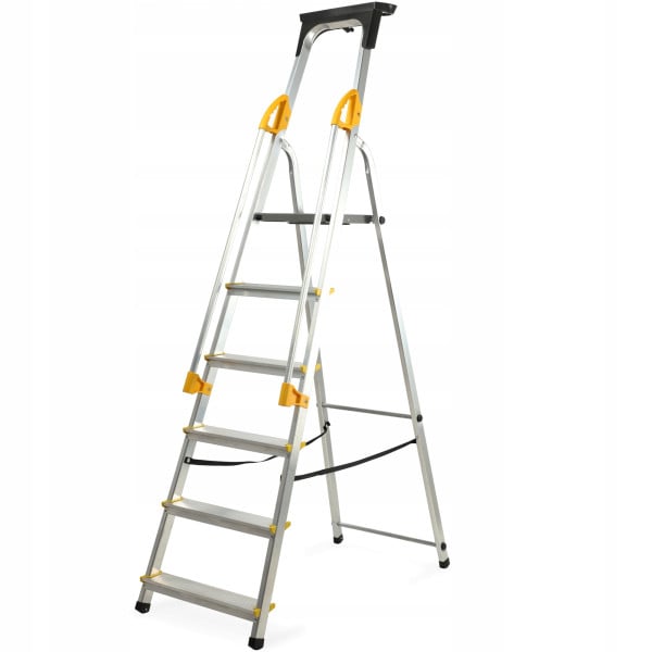 Kadax Drabina Domowa Aluminiowa 6 Stopni   Poręcze