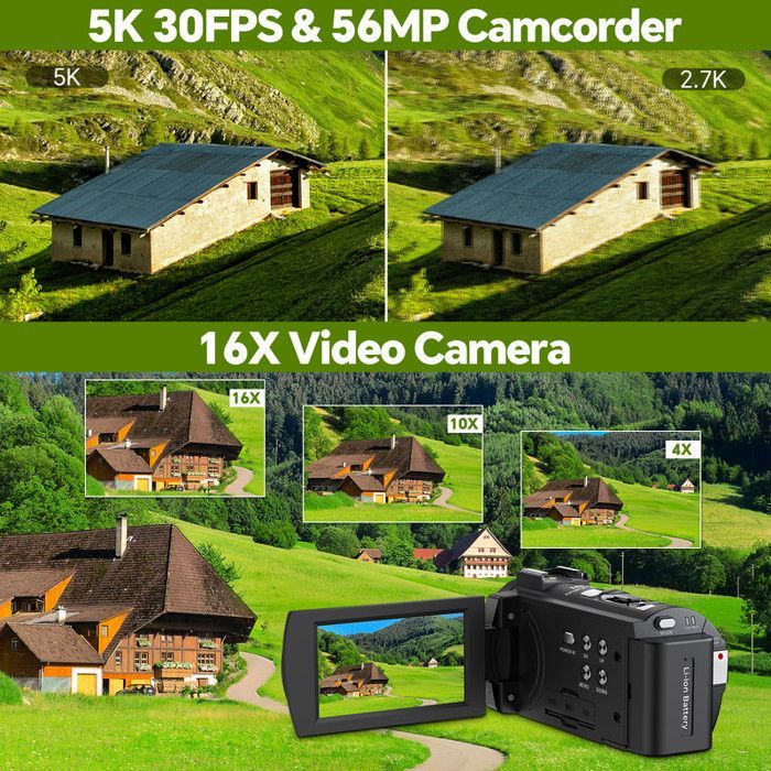 Câmera de vídeo Campark 5k Full HD 56MP para vlogs com tela sensível ao toque de 3