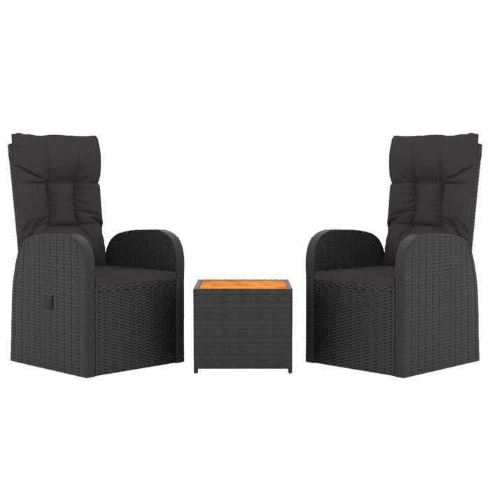 vidaXL 3-teiliges Gartenmöbelset, schwarzes Polyrattan und Akazie, Lounge-Set, Outdoor-Lounge-Set
