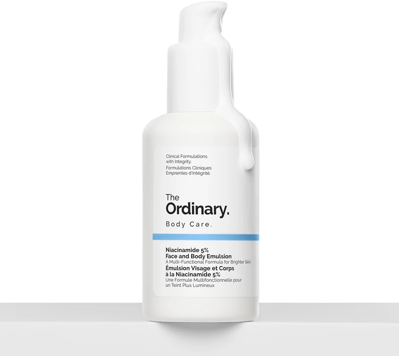„Ordinary Niacinamido 5%“ veido ir kūno emulsija yra lengva, drėkinamoji emulsija nuo spuogų.