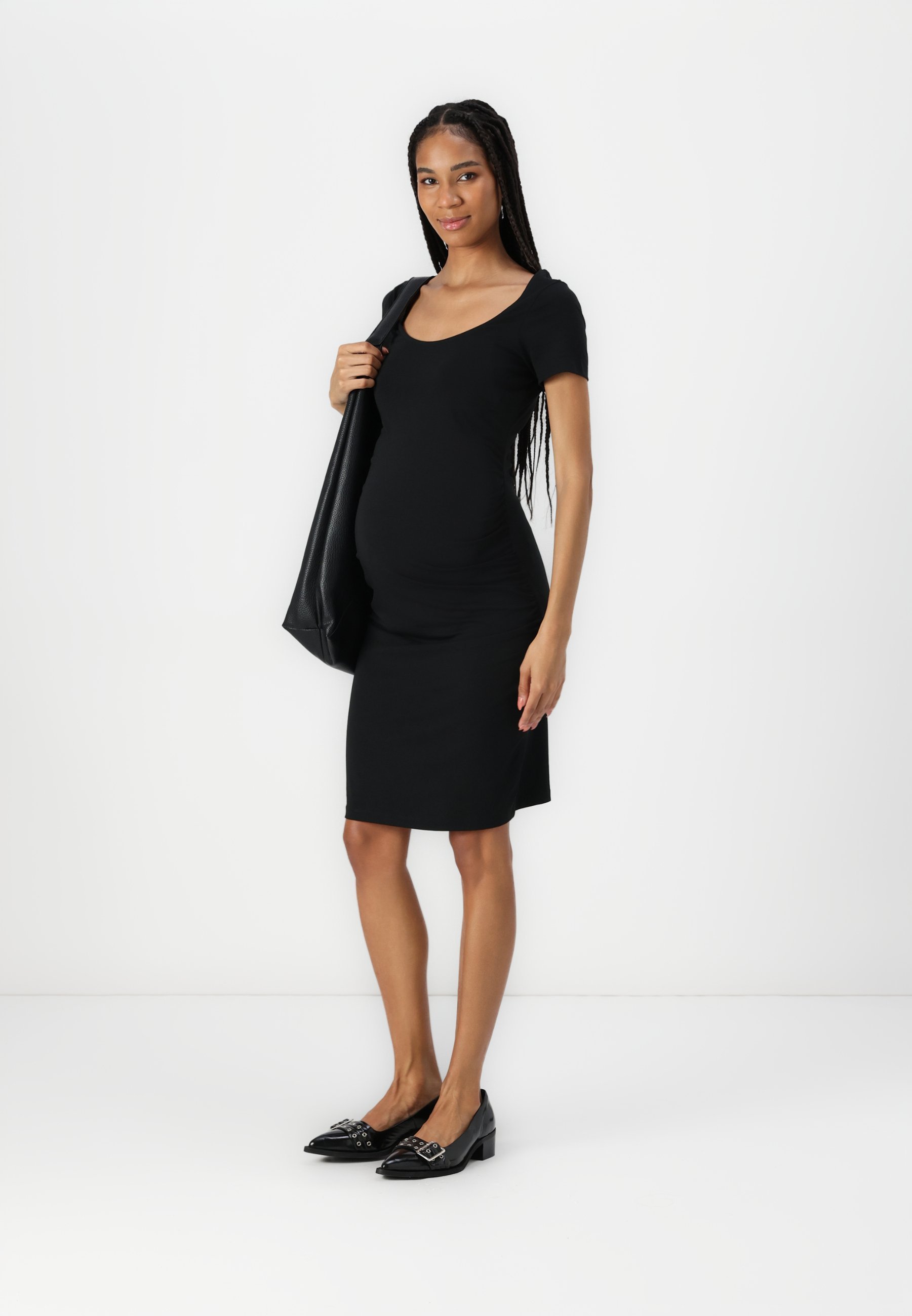 Lot de 2 mini-robes moulantes Anna Field MAMA à col rond et manches courtes, froncées sur les côtés - Jersey - gris foncé/noir