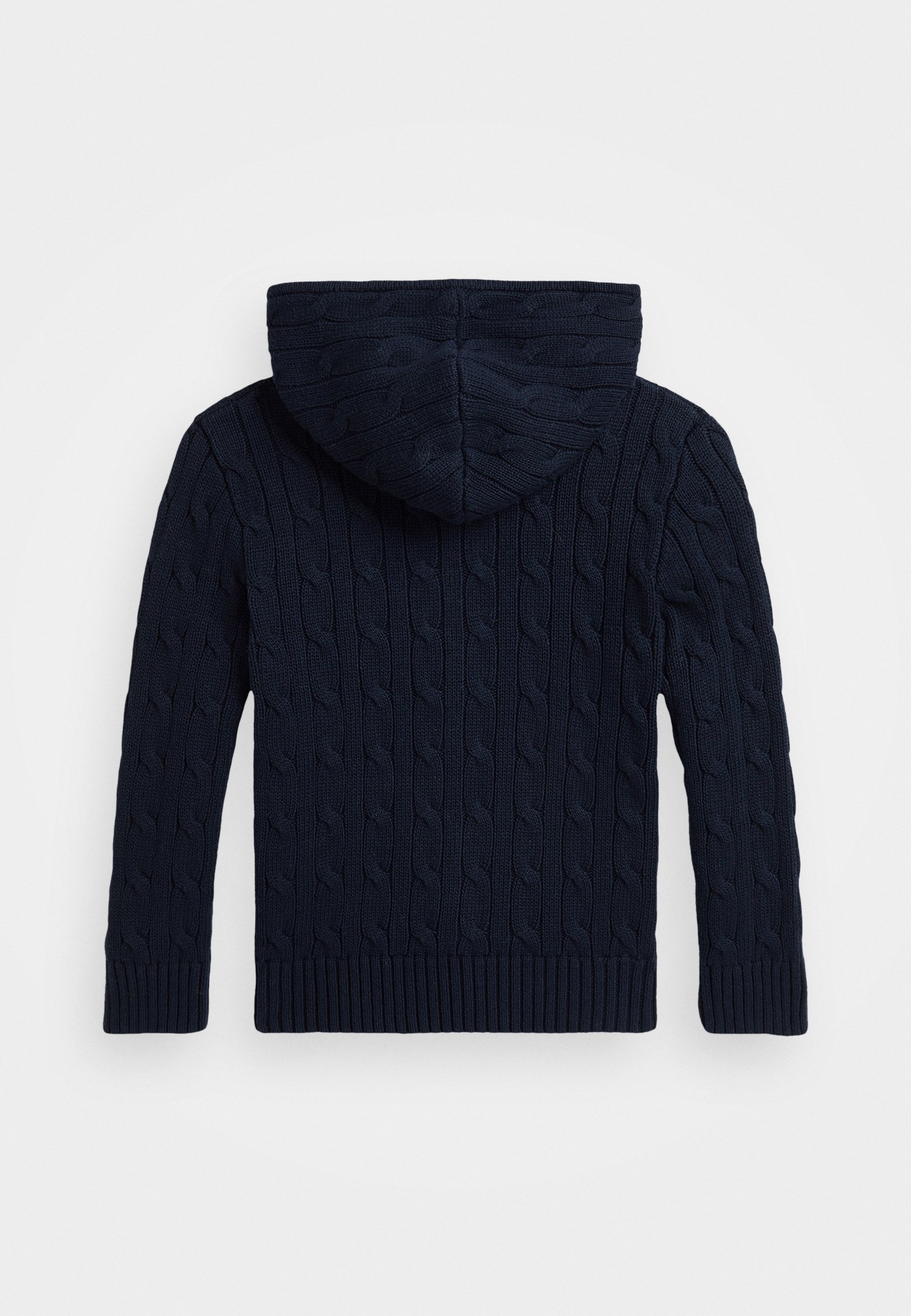 Suéter com capuz e zíper frontal em algodão trançado Polo Ralph Lauren - Cardigã - azul marinho