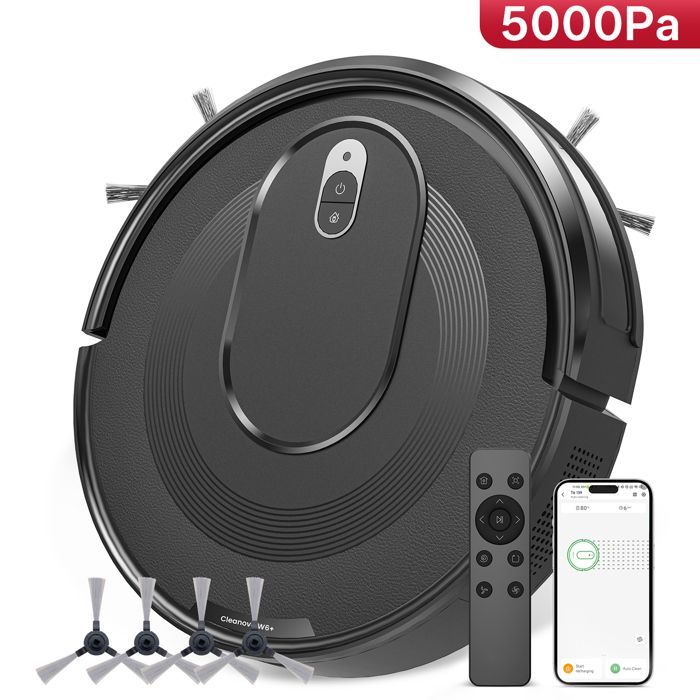 Vactidy Cleanova W6 Plus - 5000 Pa Aspirateur Robot - 120min d'Autonomie - Connecté Alexa/APP/IFTTT - Ultra Mince Silencieux