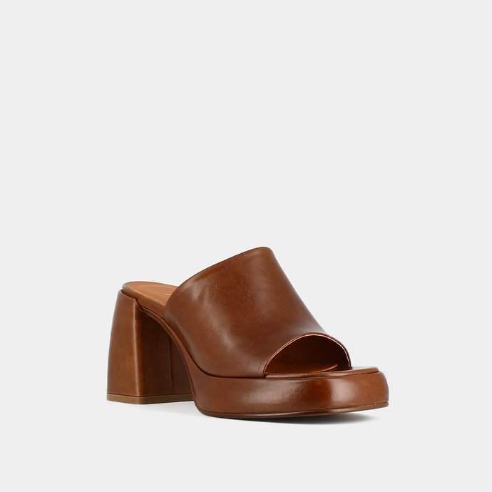 Mules à plateformes  en cuir marron