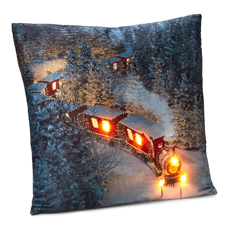 Cuscino decorativo per la casa, 45x45 cm, con luce LED integrata e motivo naturale.