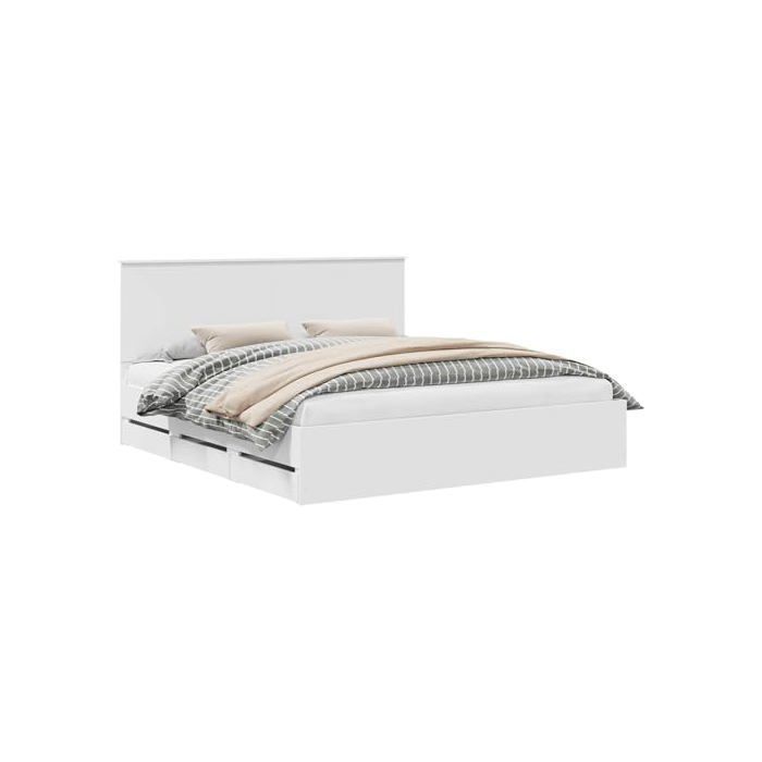 Estructura de cama con cajón - vidaXL - Blanca - 180x200 cm - Madera de ingeniería - Diseño moderno - Almacenamiento integrado