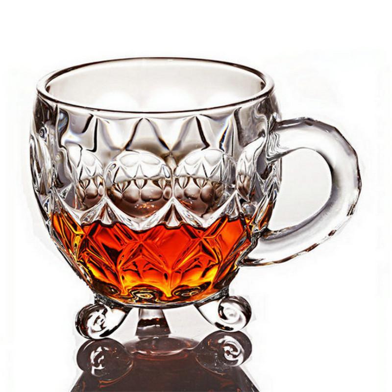 Tazza da tè/caffè/acqua/latte in cristallo trasparente stile retrò europeo con motivo floreale e manico.