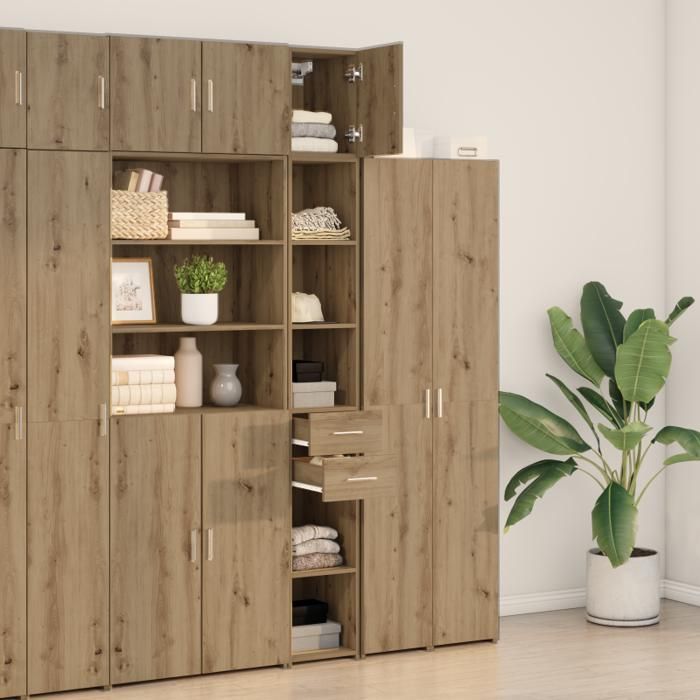 Mueble de almacenamiento estrecho, roble artesanal, 30x42,5x225 cm, madera de ingeniería; Mueble de pared, roble artesanal, 30x42,5x40 cm, madera de ingeniería