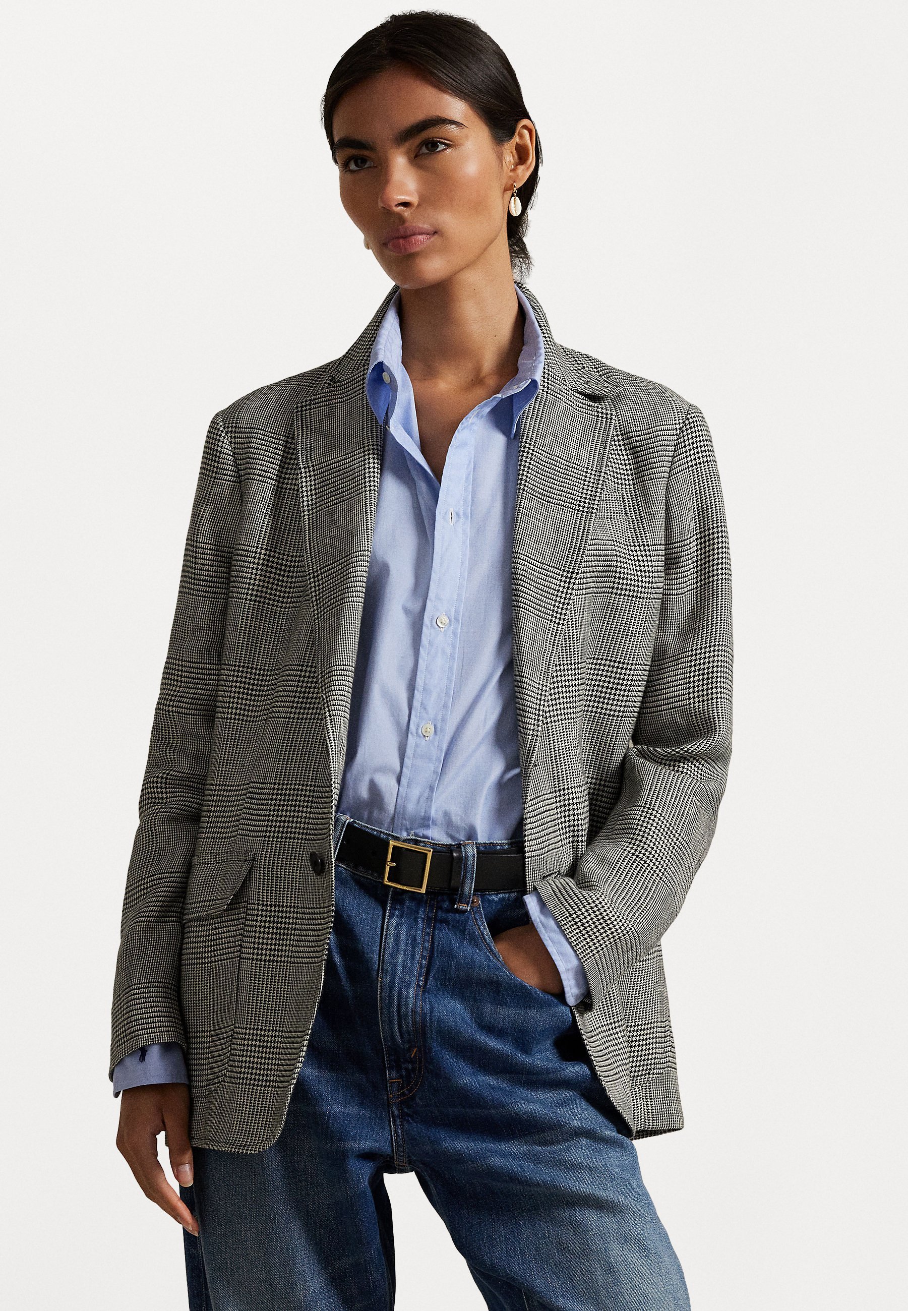 Polo Ralph Lauren GLEN CHECK LINEN TWEED BLAZER - Blazer - zwart/wit