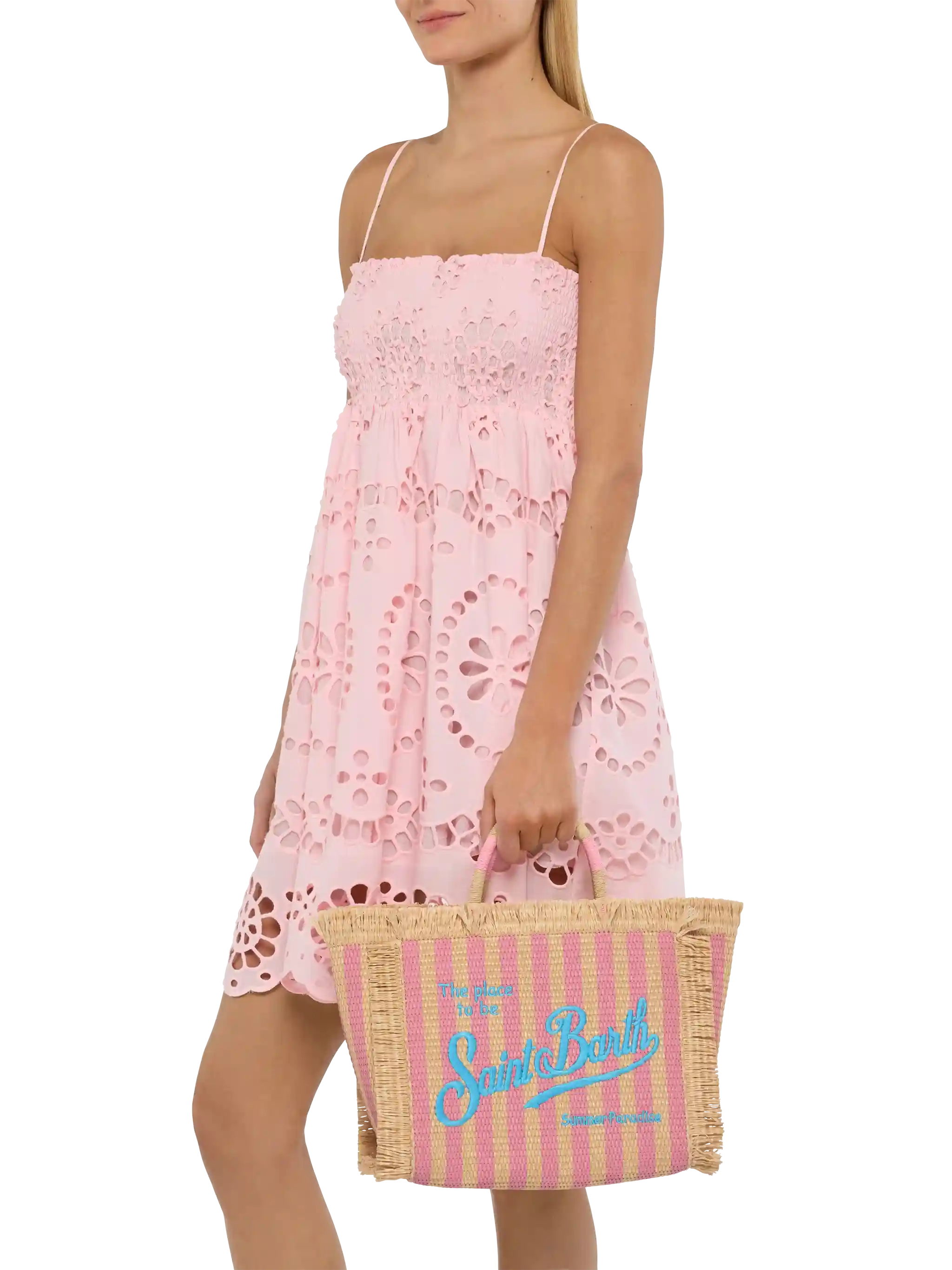 Colette tas met stro-effect en gestreepte print