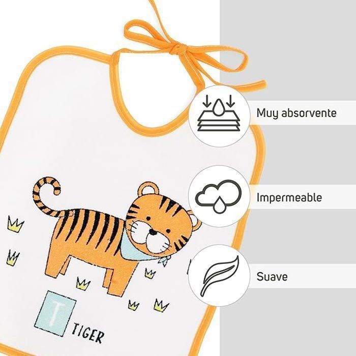 Ti TIN | Pacote com 4 Babadores Impermeáveis para Bebê | Forro de Vinil | Fecho com Fita | Para Bebês de 6 a 18 Meses