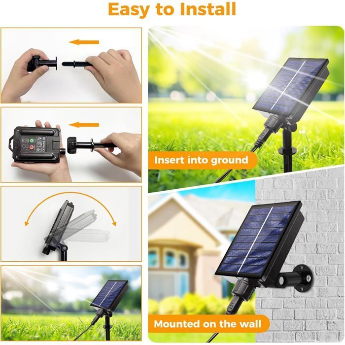 Guirlande lumineuse solaire d'extérieur de 10 m, étanche IP65, 4 modes blanc chaud