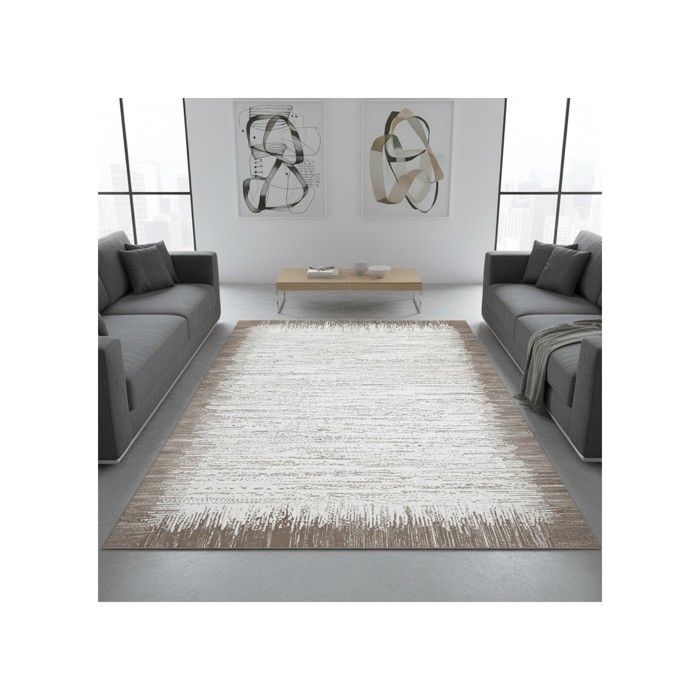Alfombra - MELIS HOME - Contemporánea - Blanca y beige claro - Antideslizante - Lavable